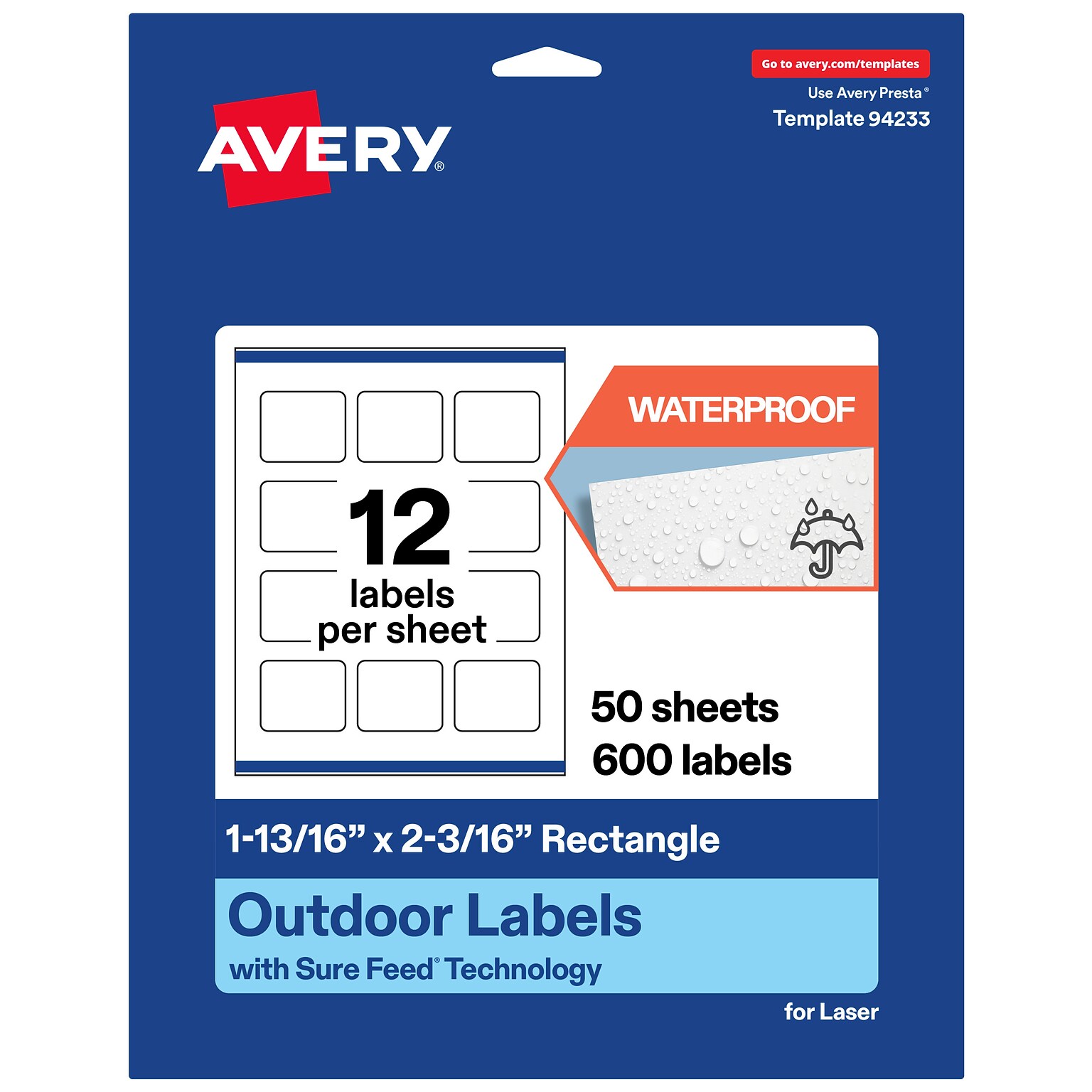 Avery Rectangle Laser Multipurpose Labels, 1-13/16 x 2-3/16, White, 600/Box (19479399286)
