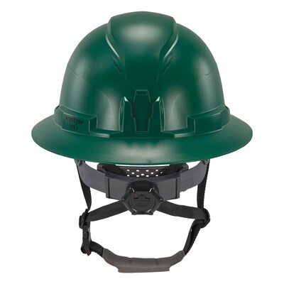 Ergodyne Skullerz 8963 PC-ABS Type II, Class E, 6-point Ratchet Suspension Full Brim Safety Helmet, Green (60545)
