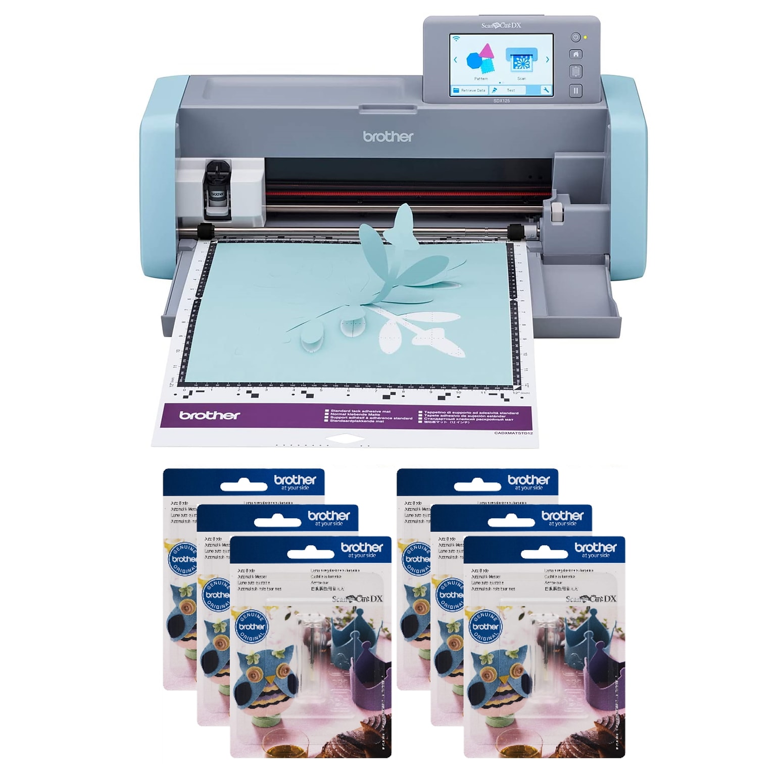Brother ScanNCut DX Electronic Cutting Machine with Scanner Bundle, Aqua/Gray (SDX125EBLD-STP)