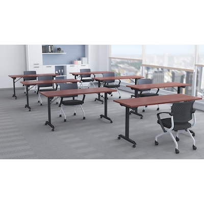 Lorell 63"W x 24"D Mobile Folding Training Table, Laminate, With Wheels, Mahogany (LLR60735)