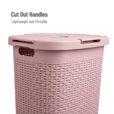 Mind Reader Plastic Laundry Hamper with Lid, Pink (60HAMP-PNK)