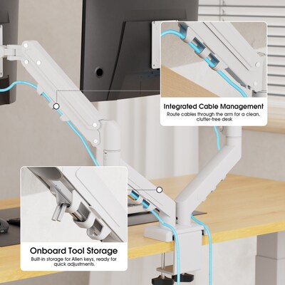 FlexiSpot MA1 Adjustable Dual Arms, Up to 32" Monitors, White (MA1W-D-DP)