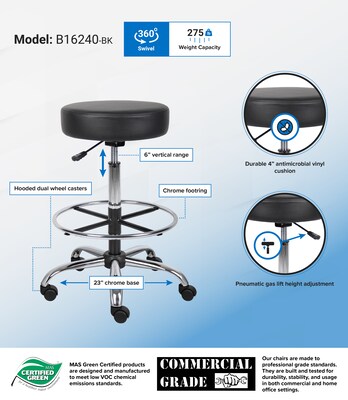 Boss® CareSoft Medical/Drafting Stool; Black