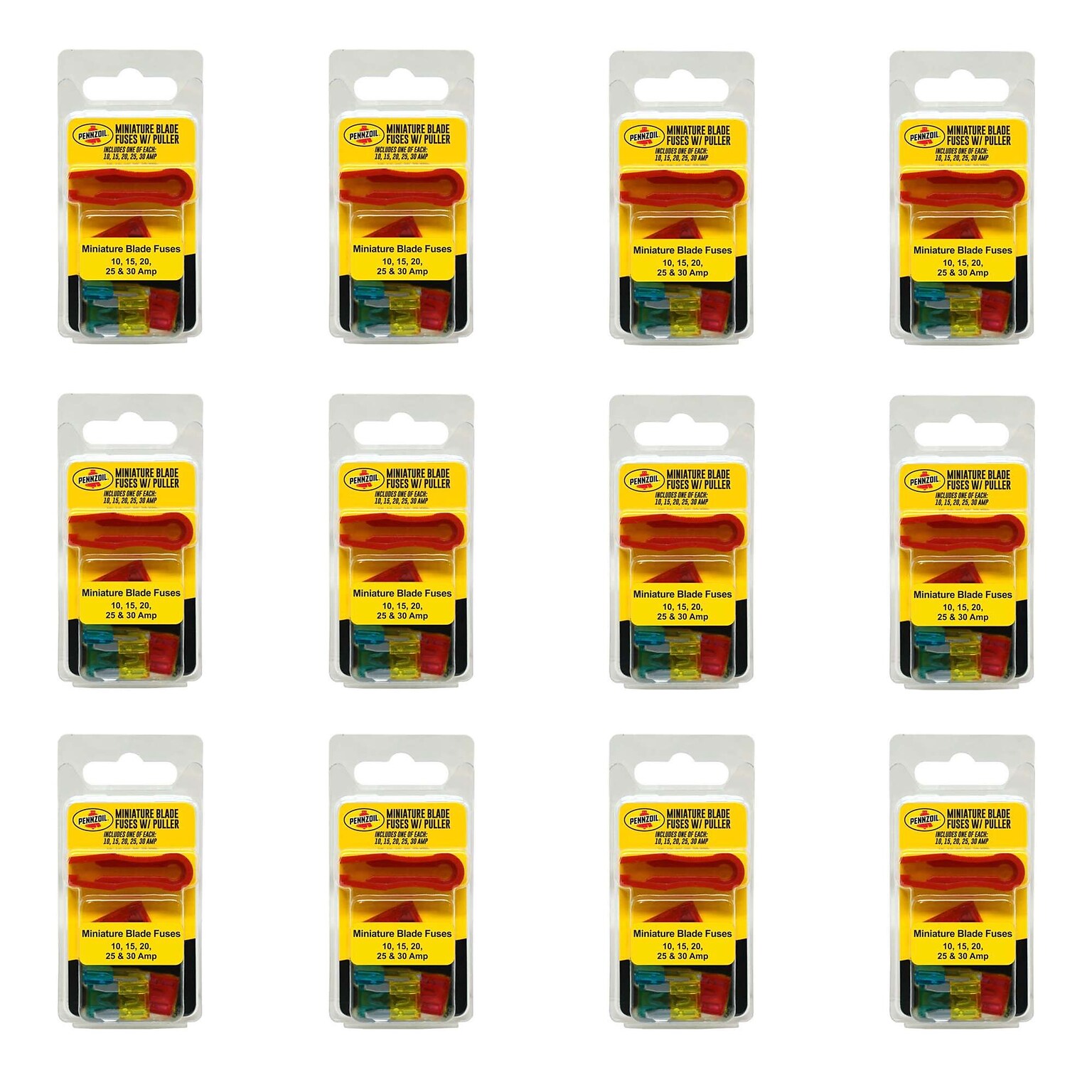 Pennzoil Assorted Amp Mini Fuses with Puller, Multicolor, 12/Pack, 6 Packs/Carton (14260)