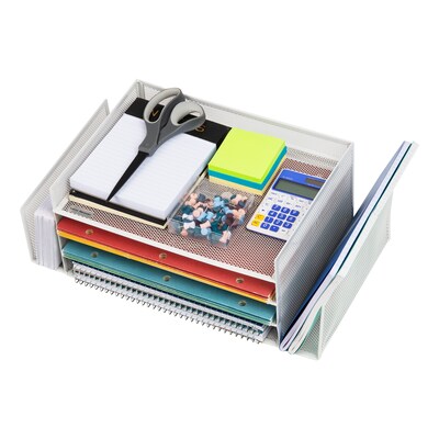 Mind Reader Metal Desktop Organizer Letter Tray, 16.75"L x 9.15"W x 6"H, White (4TSIDE2-WHT)