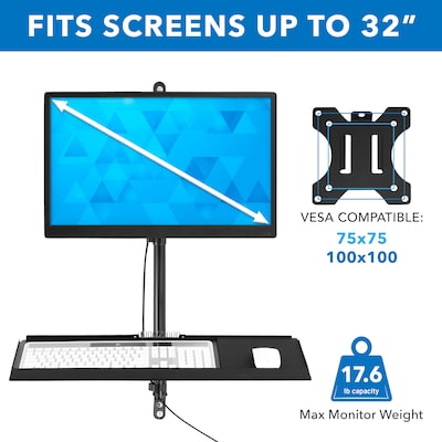 Mount-It! Adjustable Monitor Wall Mount Workstation, Up to 32", Black (MI-7991)