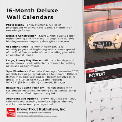 2025 BrownTrout Corvette 14" x 24" Monthly Deluxe Wall Calendar, (9781975479411)
