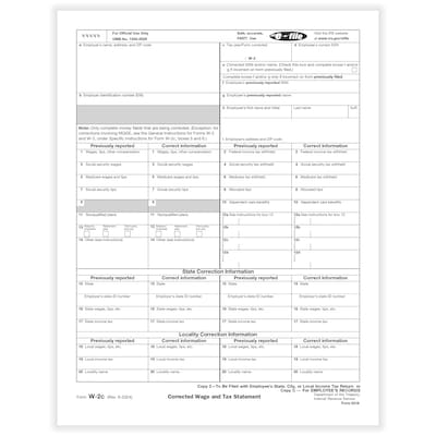 ComplyRight 2024 W-2C Tax Form, 1-Part, Copy 2/C, 50/Pack (531650)