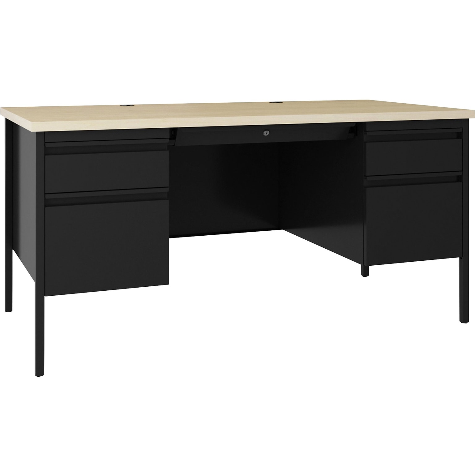 Lorell Fortress Series 60 W Double-Pedestal Desk, Black (LLR60930)