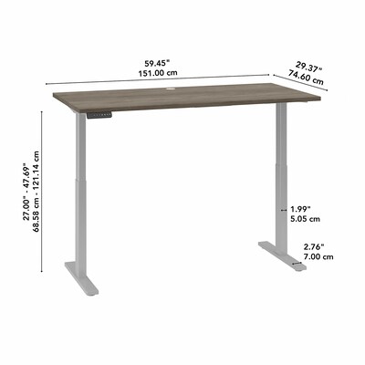 Bush Business Furniture Move 60 Series 27"-48" Adjustable Standing Desk, Modern Hickory/Cool Gray Metallic (M6S6030MHSK)