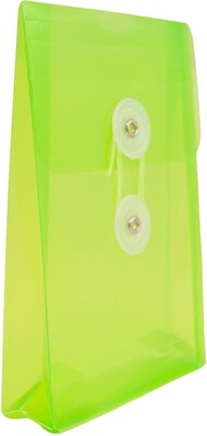 JAM Paper Premium Plastic Filing Envelope with Button & String Closure, 4 1/4" x 6 1/4", Lime Green, 3/Pack (473B1LIX3)