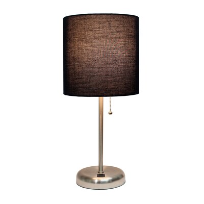 Creekwood Home Oslo 19.5 LED Table Lamp with USB Port, Brushed Steel/Black Shade (CWT-2012-BK-LB)