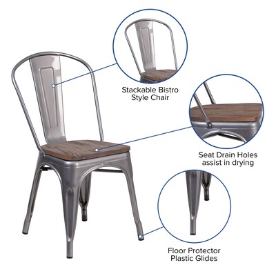 Flash Furniture Lincoln Contemporary Metal/Wood Stackable Dining Chair, Clear Coat, 4/Pack (4XUDGTP001W)