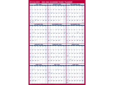 2023-2024 AT-A-GLANCE 48" x 32" Academic Yearly Wet-Erase Wall Calendar, Reversible, Red (PM36AP-28-24)