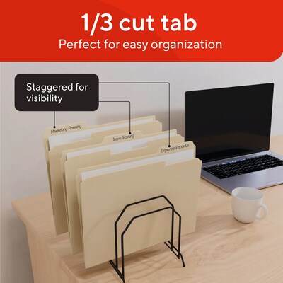 Staples File Folders, Letter Size, 1/3-Cut Tabs, Assorted Positions, Manila, Durable Paper Stock, 250/Pack