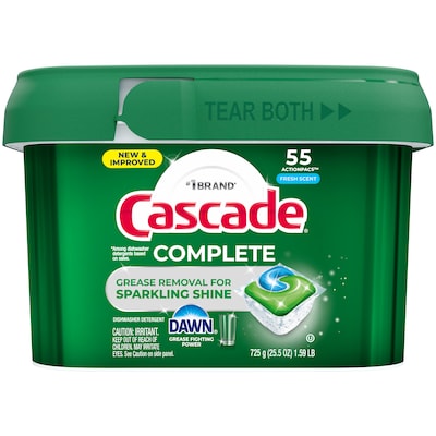 Cascade Complete ActionPacs Dishwashing Detergent Pacs, Fresh Scent, 55 Pacs/Pack (55196/60810)