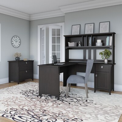 Bush Furniture Salinas 60W L Shaped Desk with Hutch and Lateral File Cabinet, Vintage Black (SAL005VB)