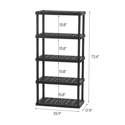 Iris 5-Shelf Plastic Shelving Unit, 73.4" x 35.9" x 17.9", Black (140103)