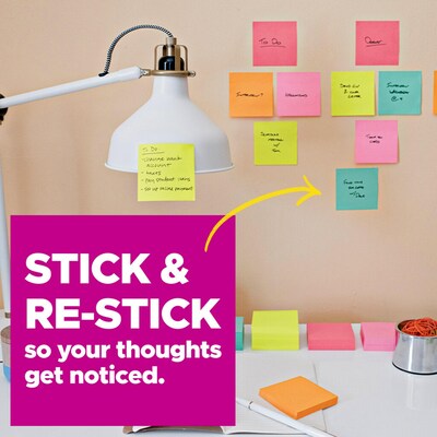Post-it Super Sticky Pop-up Notes, 3" x 3", Energy Boost Collection, 90 Sheet/Pad, 10 Pads/Pack (R33010SSAU)