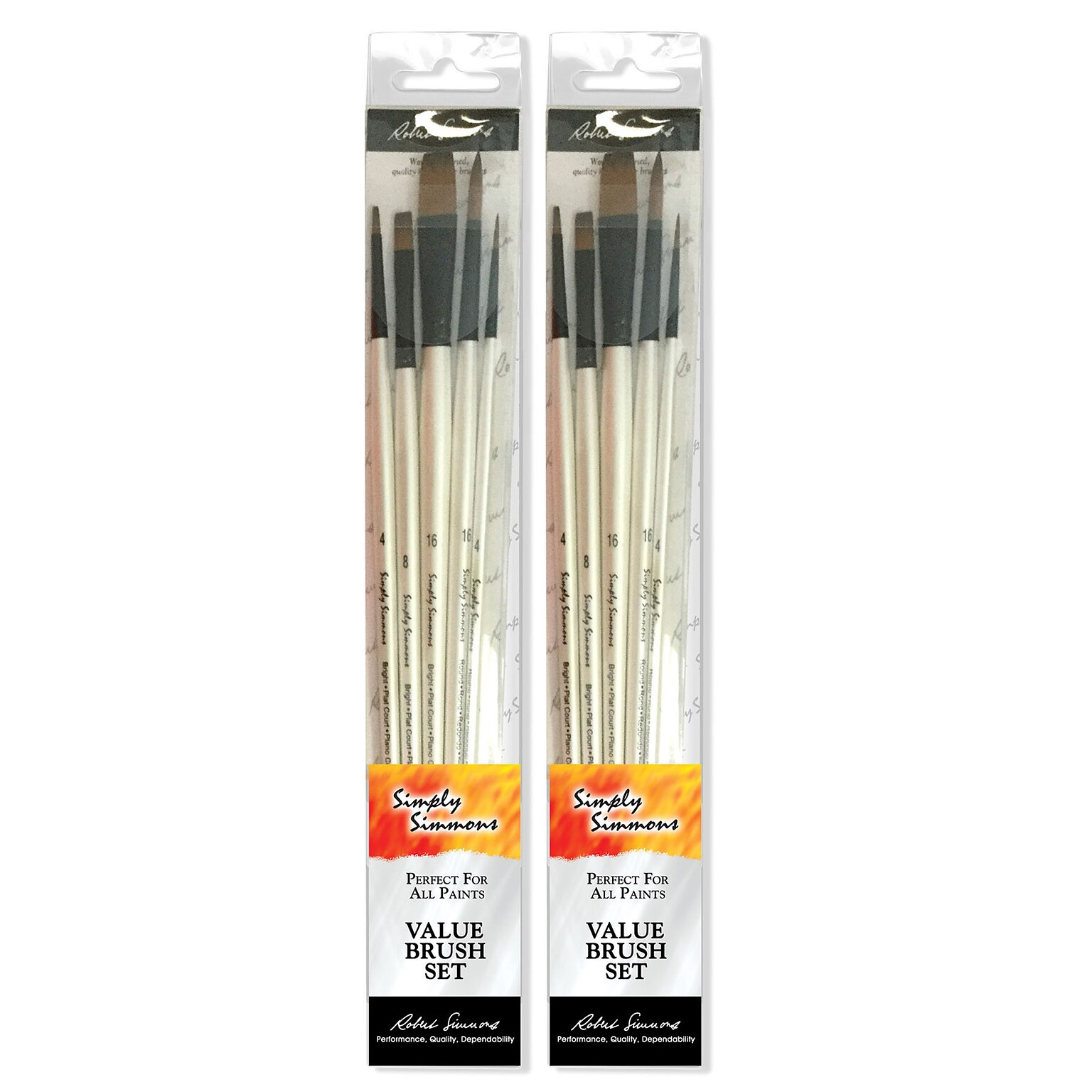 Daler-Rowney Simply Simmons Oil and Acrylic Synthetic Brushes, White, 5/Set, 2 Sets/Bundle (DRWD255510001-2)