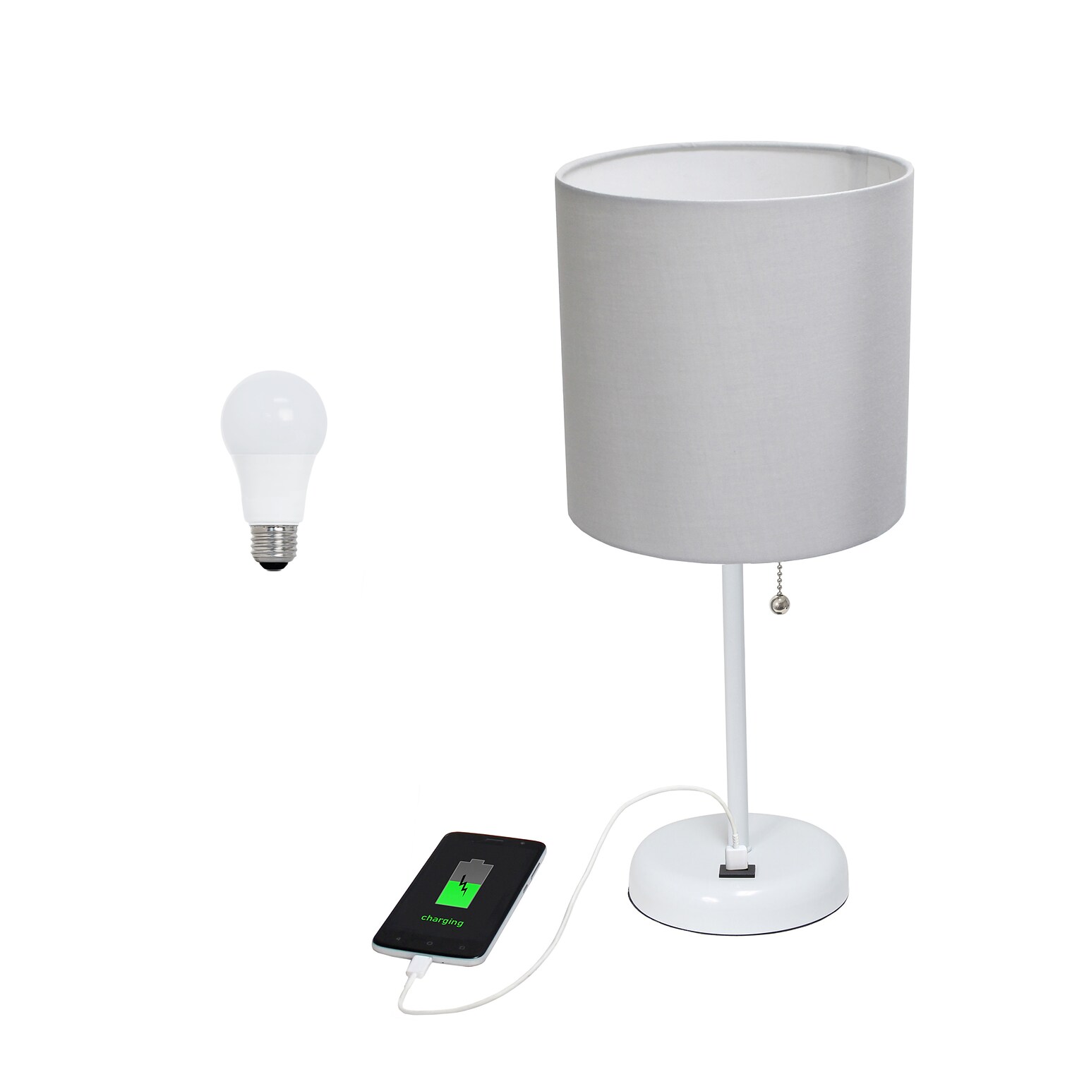 Creekwood Home Oslo 19.5 LED Table Lamp with USB Port, White Base/Gray Shade (CWT-2011-GO-LB)
