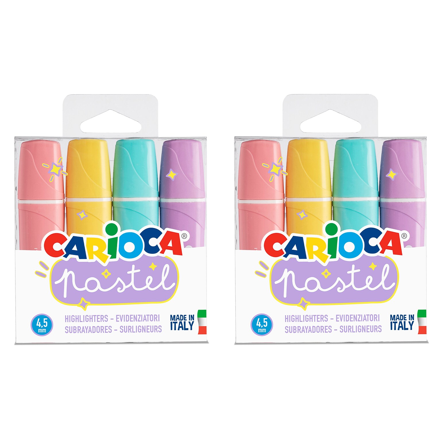 CARIOCA Pastel Highlighters, Chisel Tip, Assorted Colors, 4/Pack, 2/Bundle (CRA43167-2)