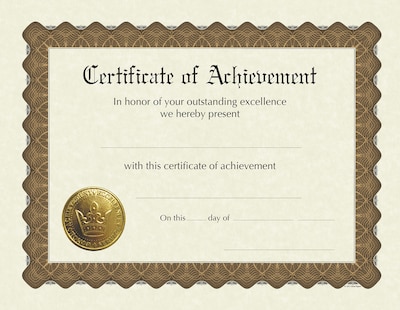 Masterpiece Stock Achievement Certificates, 8.5 x 11, Ivory, 6/Pack (930100)