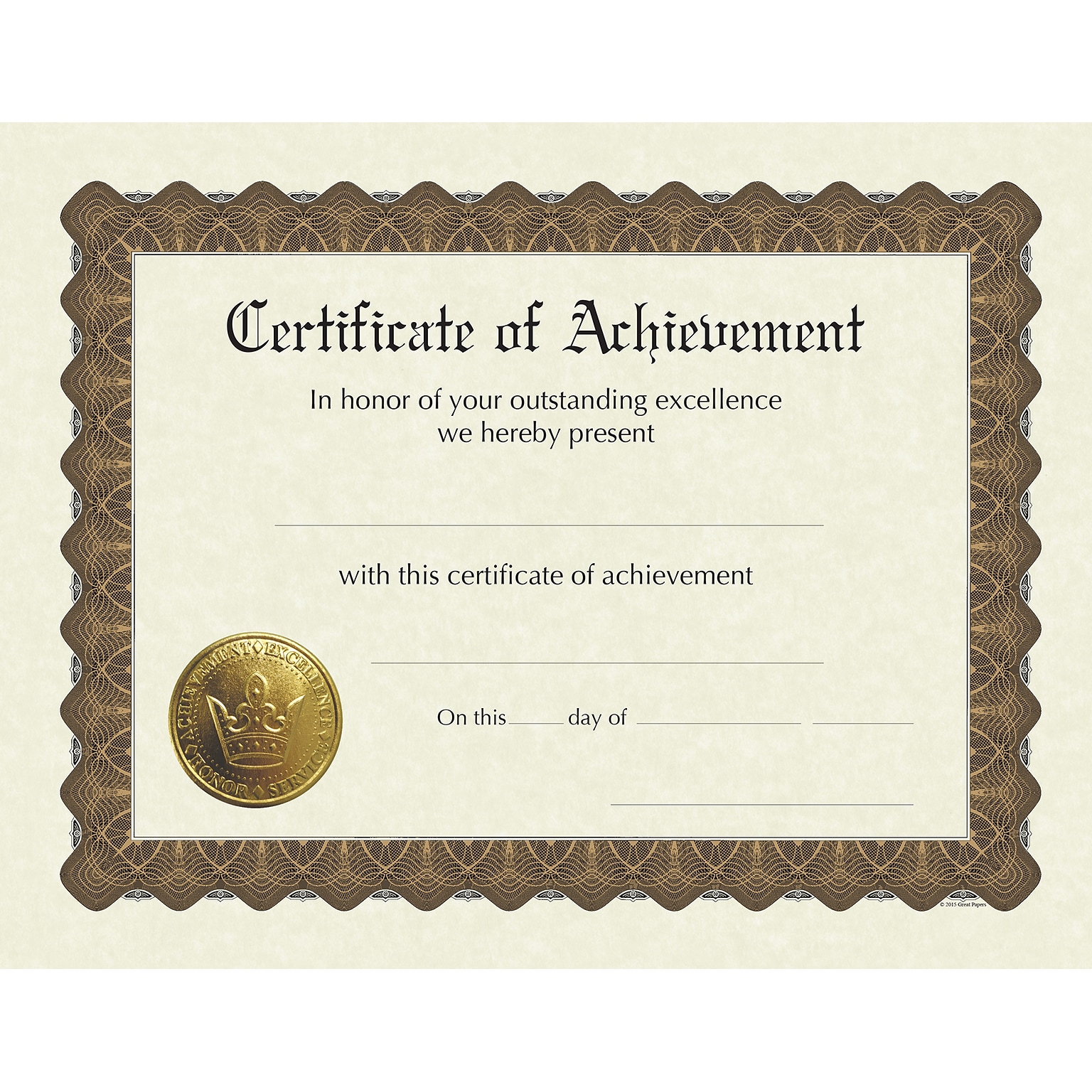 Masterpiece Stock Achievement Certificates, 8.5 x 11, Ivory, 6/Pack (930100)