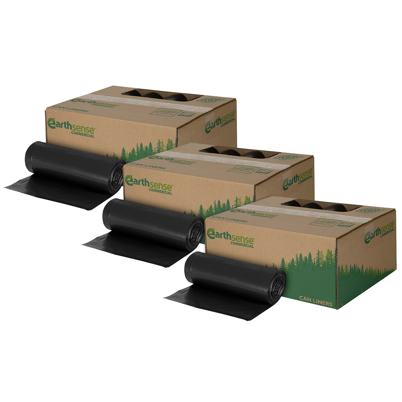 Earthsense 55-60 Gallon Commercial Recycled Trash Bags, Black, 100 Bags/Carton, 3 Cartons/Deal