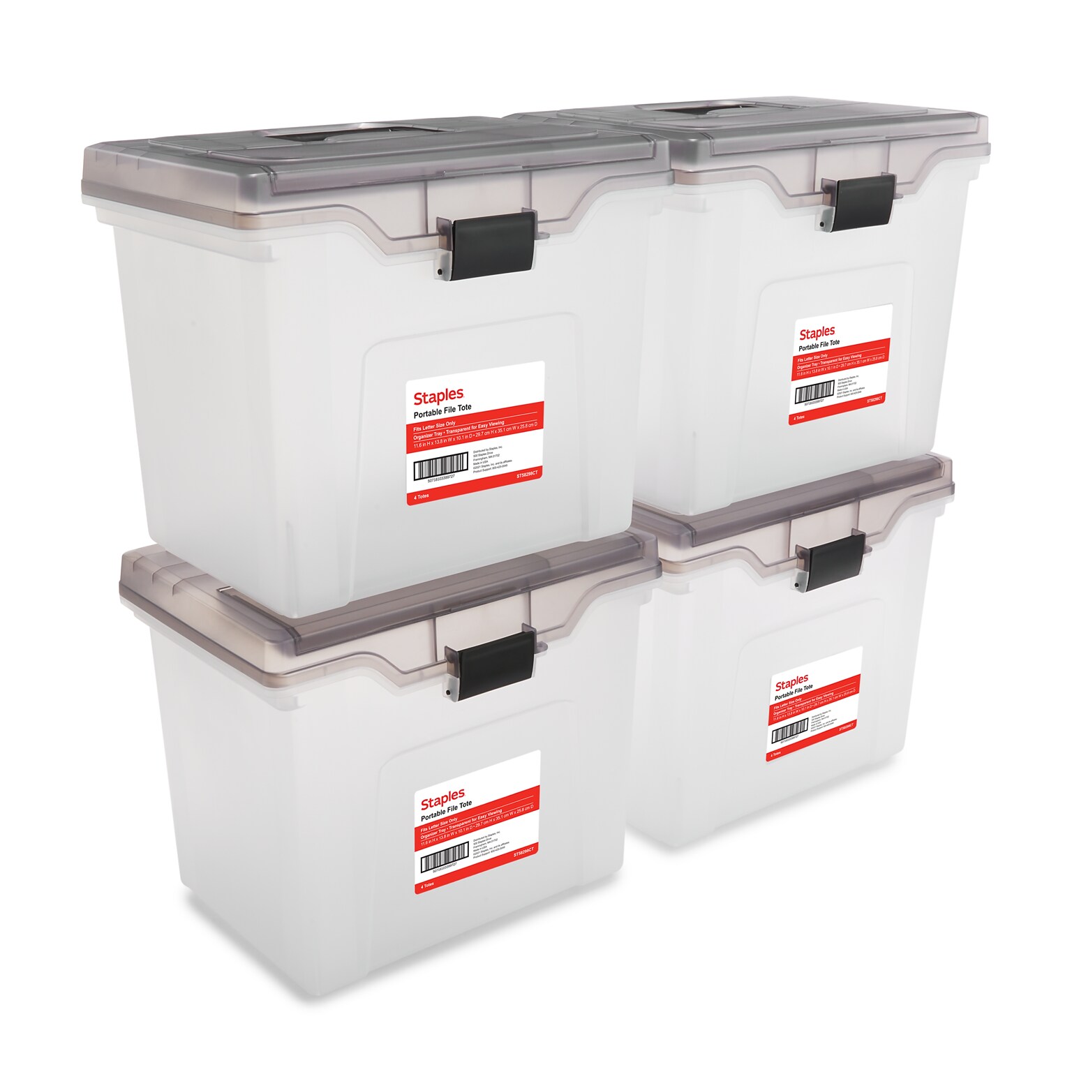 Staples Portable File Tote, Letter Size, Clear, 4/Carton (TR58298CT)