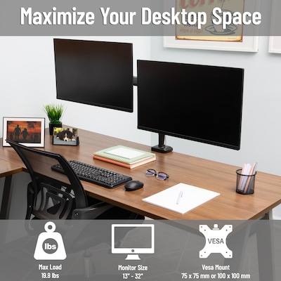 Mind Reader Dual Monitor Arm for 13 - 32 Monitor, Gas Spring VESA Desk Mount, Black (AGTILTDB-BLK)