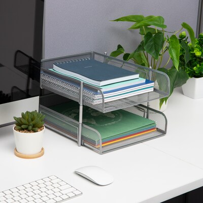 Mind Reader Metal Mesh Front Loading Stackable Letter Tray, Letter/Legal Size, Silver (CSTACK2-SIL)