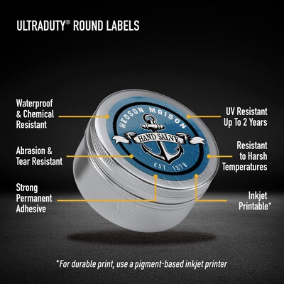 Avery Inkjet Round UltraDuty GHS Labels, 2 Dia., White, 600 Labels/Box (97217)