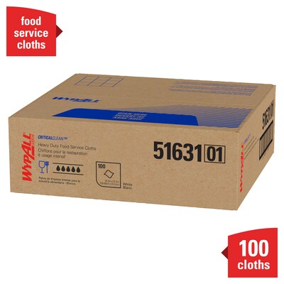 WypAll CriticalClean Foodservice Cloths, 12.5" x 23.5", White, 100 Sheets/Box (51631)