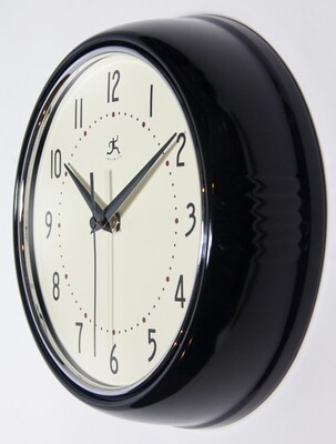 Infinity Instruments Round Retro Wall Clock, Aluminum, 9.5" (10940-BLACK)