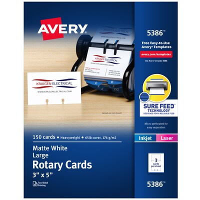 Avery Rotary Cards, Matte White, 3 x 5, Laser/Inkjet, 150/Pack (05386)