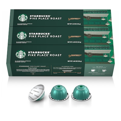 Nespresso Starbucks Pike Place Roast Coffee Nespresso Vertuo Capsules, Medium Roast, 30/Pack (163919)