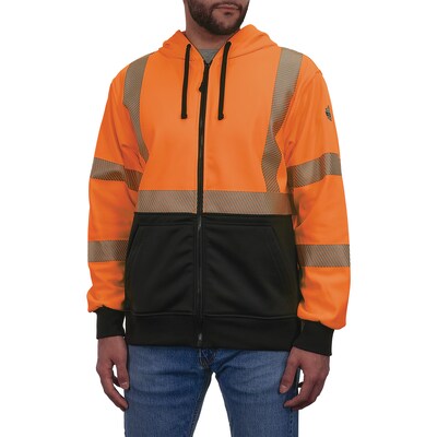 Ergodyne GloWear 8318BK High Visibility Long Sleeve Black Bottom Hooded Zip-Up Sweatshirt, ANSI Type R Class 3, Orange, Medium