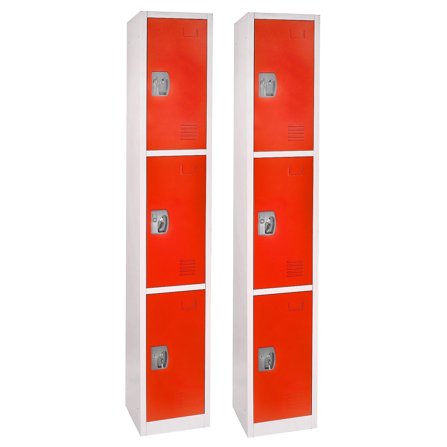 AdirOffice 72 3-Tier Key Lock Red Steel Storage Locker, 2/Pack (629-203-RED-2PK)