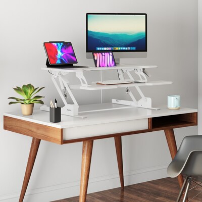 Mount-It! 38"W Manual Rectangular Adjustable Standing Desk Converter, White (MI-15005)