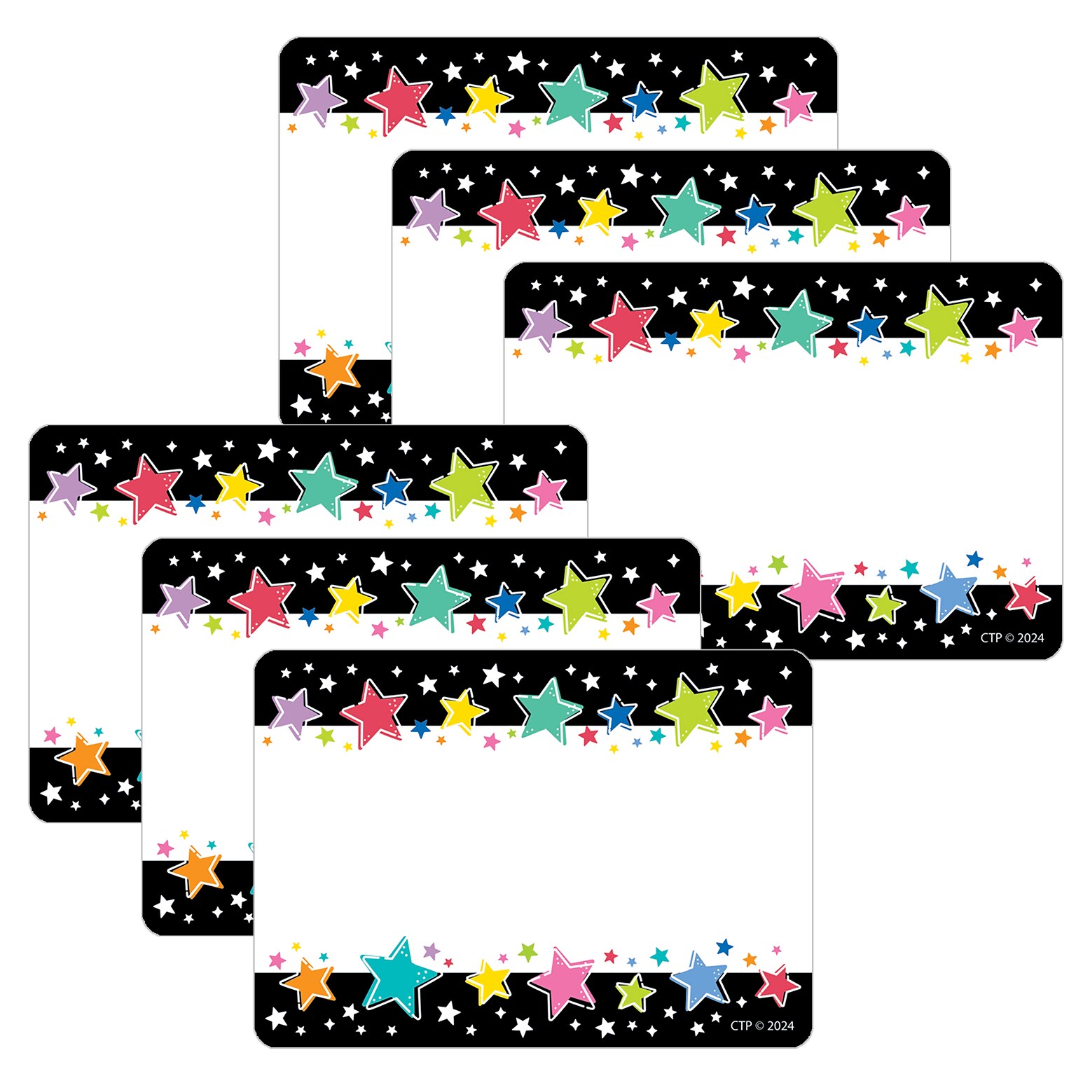 Creative Teaching Press Star Bright Colorful Stars on Black Labels, 36/Pack, 6 Packs (CTP10942-6)