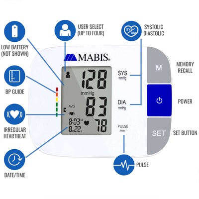 Mabis Talking Digital Arm Blood Pressure Monitor, White, 24/Carton (04-650-001CA)