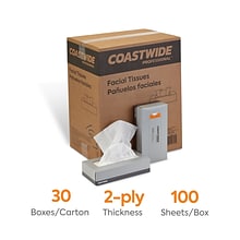 Coastwide Professional™ Facial Tissue, 2-Ply, 100 Sheets/Box, 30 Boxes/Carton (CW57777)