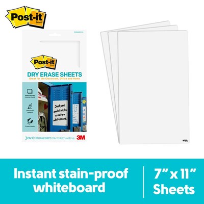 Post-it® Dry Erase Sheets, 7" x 11.3", 3/Pack (DEFSHEETS-3PK)