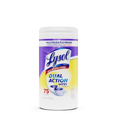 Lysol Dual Action Disinfecting Wipes, Citrus Scent, 75 Wipes/Canister, 6 Canisters/Carton (192008170