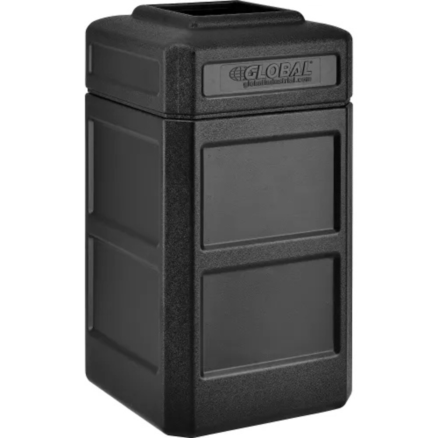 Global Industrial Square Plastic Waste Receptacle w/ Flat Lid, 42 Gallon, Black (641413BK)