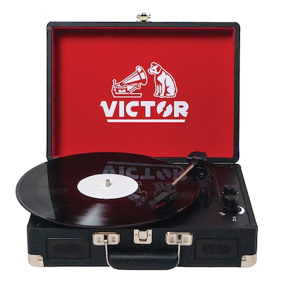 Victor Metro Dual-Bluetooth Belt-Drive Suitcase Turntable, Black (VSRP-800-BK)