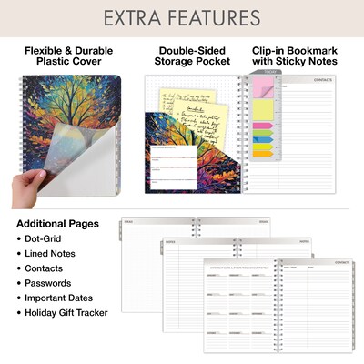 2027 Excello Brands 7" x 9" Weekly & Monthly Standard Planner, Plastic Cover, Black Tree Seasons (ESPRO-CY27-79-32)