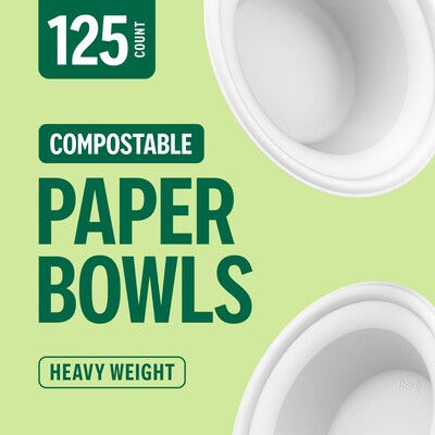 Perk™ Eco Compostable Paper Bowls, 12 Oz., White, 125/Pack (PK61285)