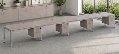 Boss Office Products Simple System 60"W Office Desk with Pedestal, Driftwood, 4/Set (SGSD010-101)